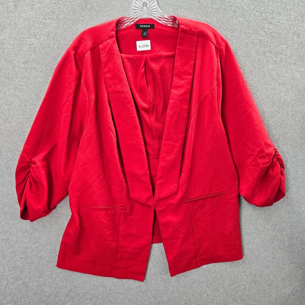 TORRID Women‎ Jacket 3 Red Parker Studio Crepe Blazer Open Front Classic Fit